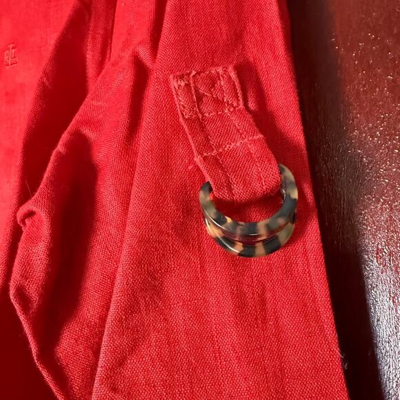 100% Linen Ralph Lauren Women’s Roll Tab Collared Red Button Shirt Sm Normcore - Picture 5 of 8